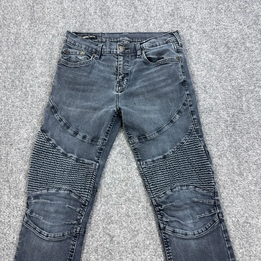 True Religion Rocco Moto Jeans Mens 29x31 Blue Relaxed Skinny Biker Denim Pants